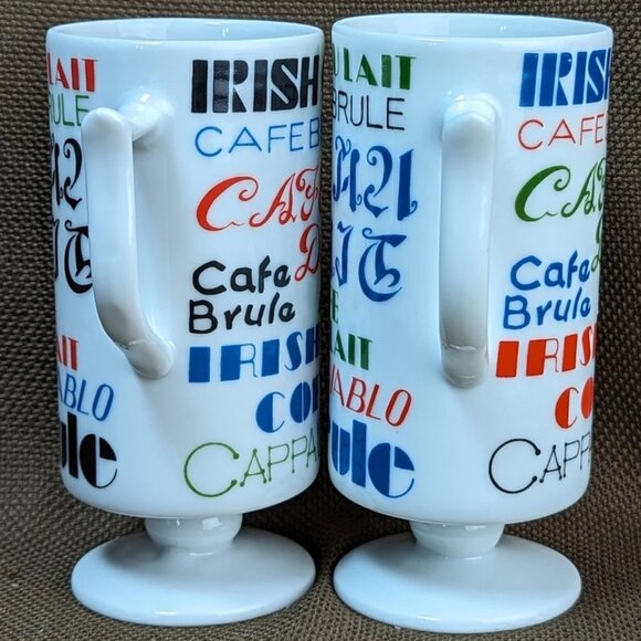 2 Vintage Coffee Words Cups made in Japan Typography Irish Expresso Cafe Au Lait - Picture 5 of 8